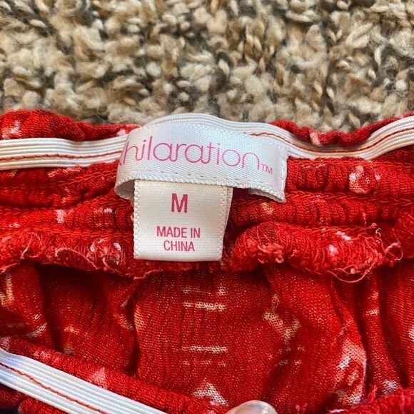 3 FOR $20 Xhilaration Red Bohemian Print Cinch Waist Summer Romper Size Medium - Picture 3 of 6